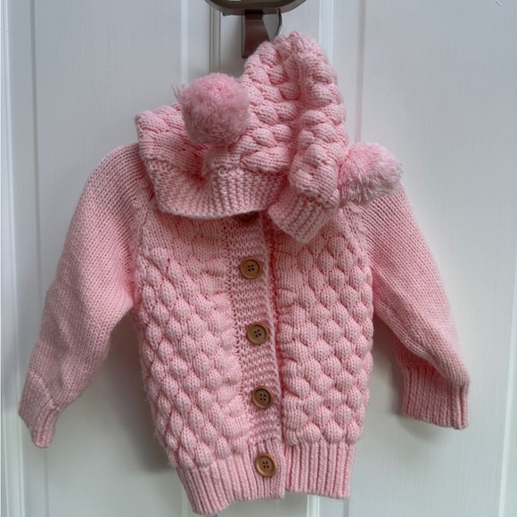 Girls 12M Pink Heavy Knit Sweater with Bear Ears - Picture 4 of 4
